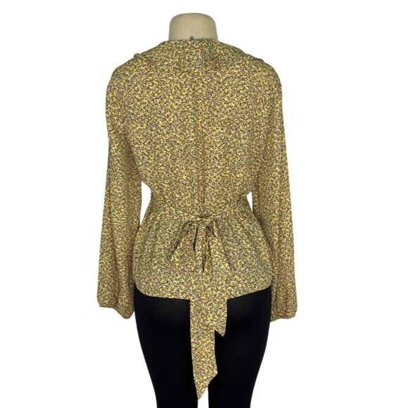Max Studio Womens Yellow Floral Ruffle Wrap Blouse Long Sleeves Size M - Picture 3 of 6